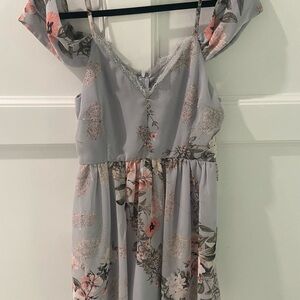 Lulu's gray/blue Lace-Trimmed Dress